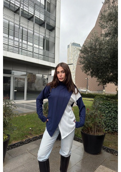 WeShaya Kadın Laci Asimetrik Kesim, Önü İki Parçalı, İnce Triko Kumaş, Salaş Bluz Kazak Lacivert WeShaya Kadın Laci Asimetrik Kesim, Önü İki Parçalı, İnce Triko Kumaş, Salaş Bluz Kazak Lacivert
