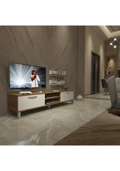 Decoraktiv Eko 4 Slm Dvd Krom Ayaklı Tv Ünitesi Tv Sehpası - Ceviz Beyaz Ahşap - Beyaz Decoraktiv Eko 4 Slm Dvd Krom Ayaklı Tv Ünitesi Tv Sehpası - Ceviz Beyaz Ahşap - Beyaz