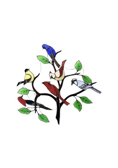 Ev Duvar Dekoru İçin Tel Vitray Suncatcher Panel Üzerinde Renkli Kuşlar