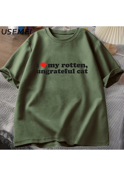 Flood Of Style Ben Çürümüş Rotten Kedi T-shirt Erkek Giysileri Seviyorum Komik Sevimli Meme Kedi T Shirt Yaz Yeşil