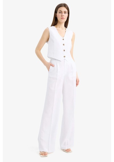 DeFacto Wide Leg Keten Karışımlı Palazzo Pantolon Yüksek Bel Geniş Bol Paça Pensli Cepli A1922AX25SMWT34 DeFacto Wide Leg Keten Karışımlı Palazzo Pantolon Yüksek Bel Geniş Bol Paça Pensli Cepli A1922AX25SMWT34
