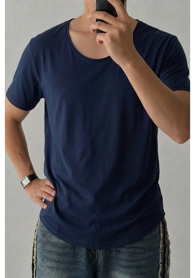 Cool Tarz Erkek Geniş Yaka Oval Etek %100 Pamuk Süprem Kumaş Kısa Kollu Basic Tişört Lacivert Lacivert Cool Tarz Erkek Geniş Yaka Oval Etek %100 Pamuk Süprem Kumaş Kısa Kollu Basic Tişört Lacivert Lacivert