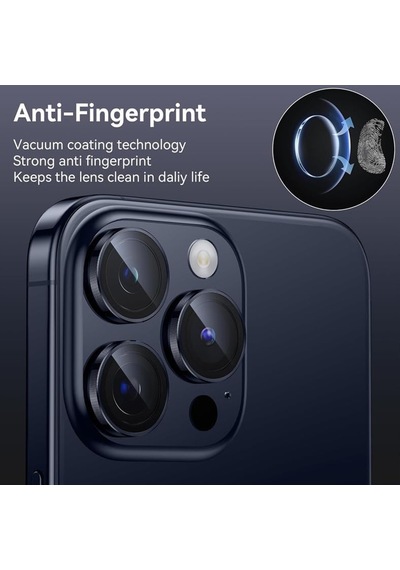 Apple Uyumlu iPhone 15 Pro Max Raze Metal Kamera Lens Koruyucu Lacivert