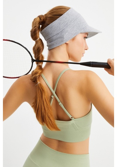 Butikgiz Kadın Uv Korumalı Katlanabilir Üstü Açık Yumuşak Siperli %100 Pamuklu Penye Tenis Vizör Şapka Açık Gri