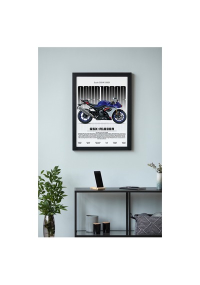 Suzuki Gsx-r1000r Ahşap Çerçeveli Poster Tablo Gsx-r Racing Efsanesi Siyah