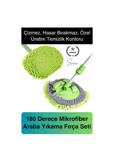 Premium Mikrofiber Araba Yıkama Fırçası Mop Paspas Temizleme Uzun Saplı Detaylı Çiziksiz Uzayabilen