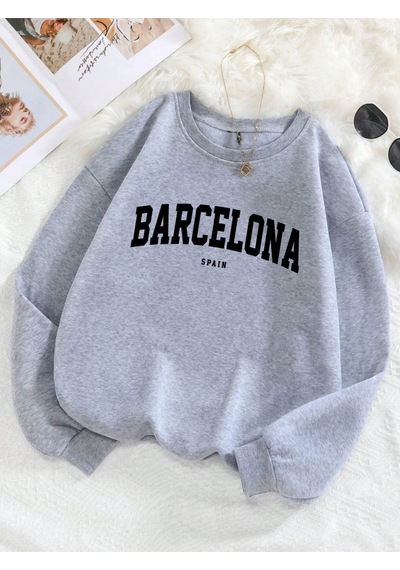 Startmore Startmorebarcelona España Mektup Baskı Kadın Kazak Polar Rahat Kazak O-boyun Sonbahar Streetweet Gevşe Gri Startmore Startmorebarcelona España Mektup Baskı Kadın Kazak Polar Rahat Kazak O-boyun Sonbahar Streetweet Gevşe Gri
