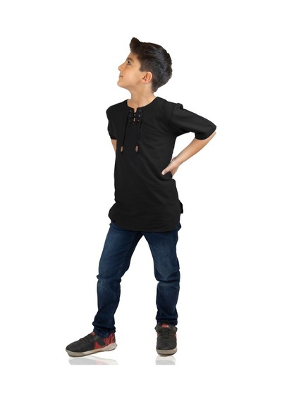 Eliş Şile Bezi Kısa Kol Şile Bezi Zımbalı Erkek Çocuk Tshirt Siyah 3003