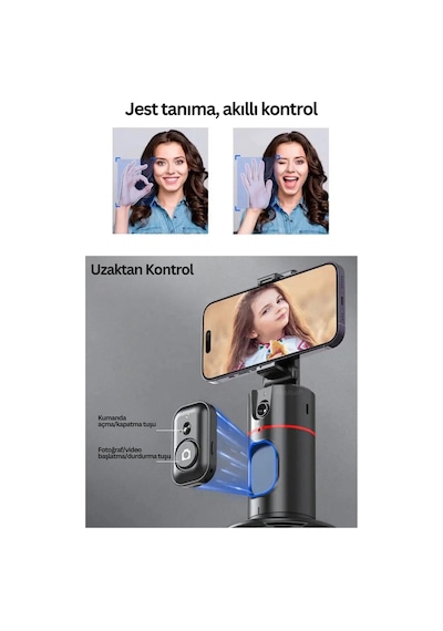 Profesyonel 360 Derece Yüz Takipli Gimbal Telefon Sabitleyici Tripod Fotoğraf/video/selfie/reels