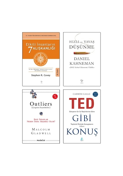 Ted Gıbı Konus + Etkılı Insanların 7 Alıskanlıgı + Hızlı Ve Yavas Dusunme + Outlıers 4 Set