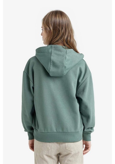 Defacto Kız Çocuk Relax Fit Kapüşonlu Basic Düz Sweatshirt F0008a825augn470 Yeşil