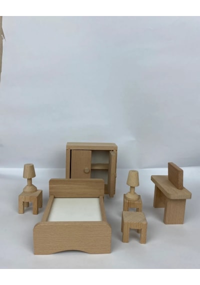 Naturel Ahşap Oyuncak Yatak Odası