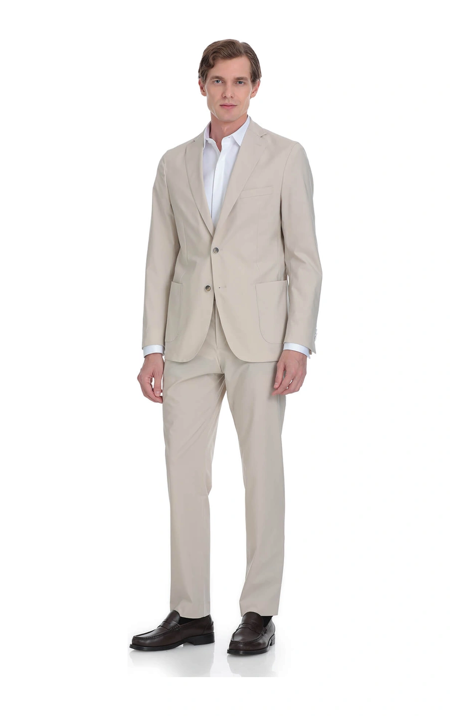 Hatemoğlu Bej Slim Fit Mono Yaka Casual Takım Elbise Bej