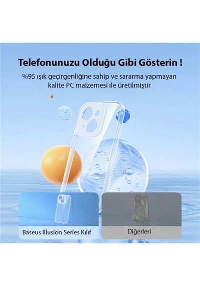 Baseus Illusion Series Apple iPhone Uyumlu 14 Plus 6.7 Silikon Kılıf + Tempered Ekran Koruyucu + 4x Kamera Koruyu- 5775