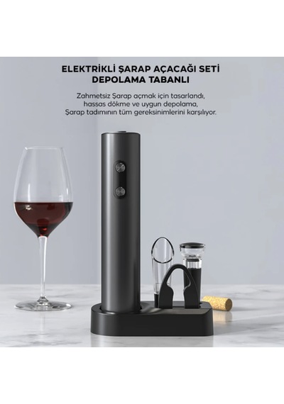 9055861040079 - Otomatik Şarap Açacağı Tırbişon Elektrikli Şarap Açma Aparatı Mantar Şişe Açacağı