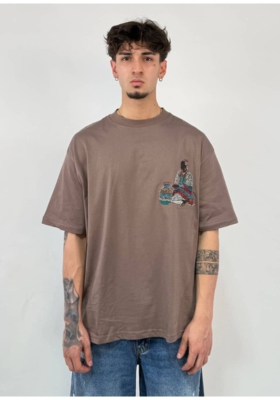 Zaee Nomad Nakışlı Premium Oversize Tişört Kahverengi