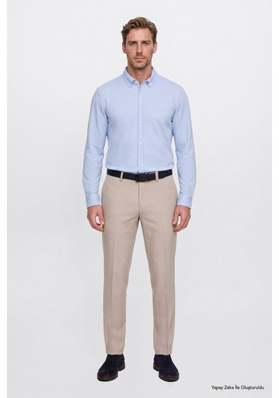 Ac&Co / Altınyıldız Classics Erkek Bej Slim Fit Dar Kesim Klasik Yan Cep Pantolon