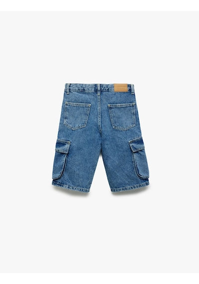 Koton Pamuklu Kapaklı Cep Detaylı Denim Şort Orta İndigo 5skg40084ad Indigo