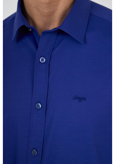 İmza Uzun Kol Düz Bez Ayağı Sert Yaka Cepsiz Pamuklu Classic Slim Fit Gömlek 1004250195 Saks