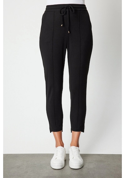 On Fashion Regular Fit Dar Paça Lastikli Bel Dokuma Kadın Pantolon Kahve