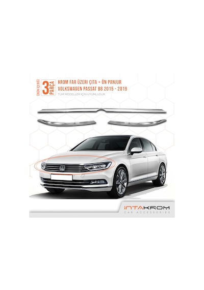 intakrom Volkswagen Passat B8 Krom Far Üzeri Çıta + Ön Panjur - 2015-2019
