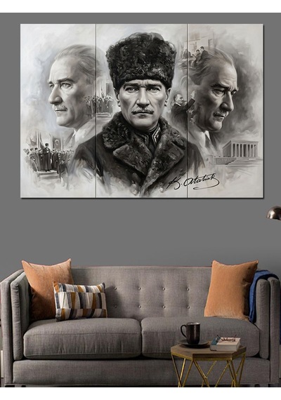 Üç Farklı Atatürk Portresi Çalışması Dekoratif Kanvas - Mdf Ahşap Tablo