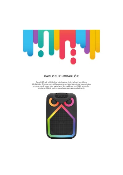 Bluetooth Hoparlör Baykuş Görünümlü 50w Rgb Led Işıklı Kablosuz Mikrofonlu Taşınabilir Karaoke Speaker