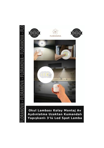 Okul Lambası Kolay Montaj Av Aydınlatma Uzaktan Kumandalı Yapışkanlı 3'lü Led Spot Lamba Çok Renkli