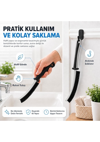 Dar Alan Temizleme Fırçası - 2 Adet Siyah İnce Uçlu Sert Kıllı Derz Fırçası - Pencere Rayı Lavabo Musluk Klima Filtre Klavye Kapı Kanalı Banyo Mutfak Temizlik Seti