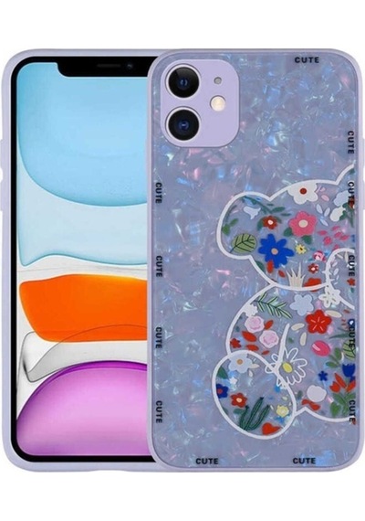 Apple Uyumlu iPhone 12 Kılıf Desenli Sert Silikon Zore Mumila Kapak Lilac Bear
