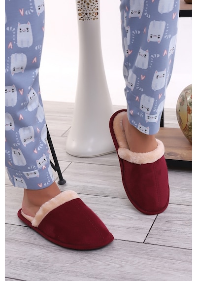 Wordex U050 Unisex Kışlık Ev İçi Terliği Kürklü Yünlü Terlik Bordo