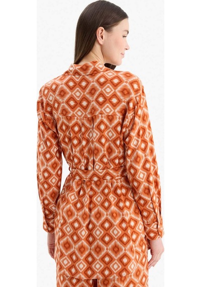 Defacto Relax Fit Desenli Viskon Uzun Kollu Tunik D9753ax25smog267 Turuncu