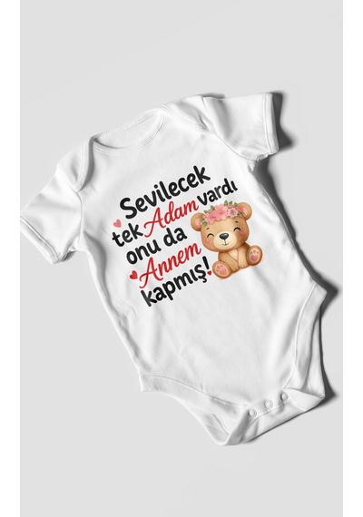Morivokids Anneye Özel Kısa Kollu Bebek Body %100 Pamuk Zbn271-kk Beyaz