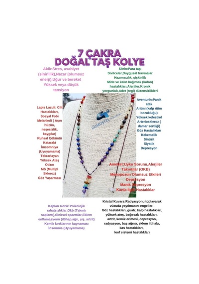 Doğal Taş 7 Çakra Kolye Akik Sitrin Kaplan Gözü Aventurin Lapis Lazuli Ametist Kristal Pembe Kuvars Çok REnkli