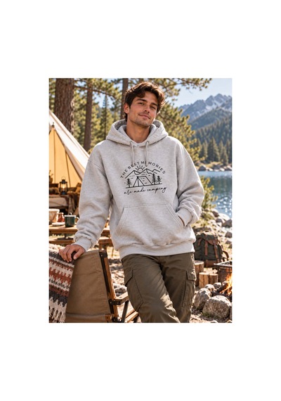 North Whiskers Kamp Anıları Baskılı Unisex Hoodie Outdoor Doğa Temalı Kapüşonlu Sweatshirt Gri - 931461244 Gri - 931461244 Gri