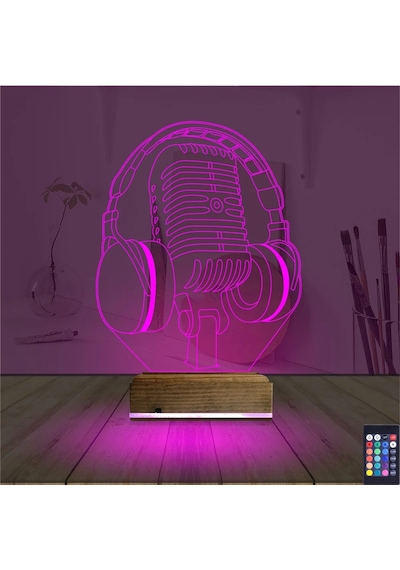 Luvivia Dj Müzik Mikrofon Kulaklık 3d Lamba - Masa Gece Lambası Şeffaf
