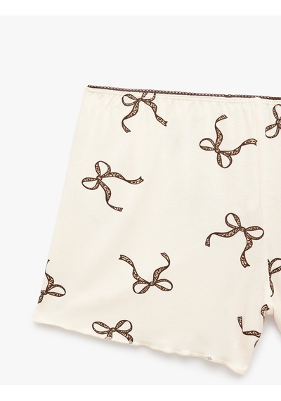 Koton Fiyonk Baskılı Beli Lastikli Viskon Şort Pijama Altı Ekru Desenli 6slk80050mk