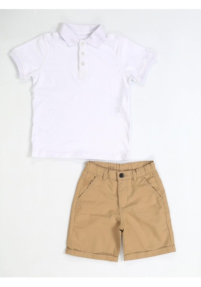 Casabony Casa Bej Gabardin Şort + Polo Tshirt Takım - Bej