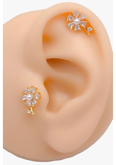 Taşlı İncili Çiçek Figürlü Kıkırdak Helix Tragus Piercing 1adet çok renkli 60039326