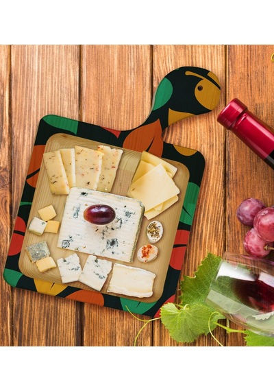 Bk Gift Yapraklar Tasarımlı Kare Şeklinde Doğal Ahşap Servis Ve Sunum Tabağı Model 7