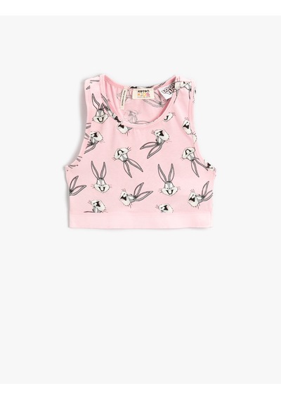 Koton Bugs Bunny Baskılı Atlet Crop Lisanslı Pamuklu Pembe Desenli 2skg30005ak