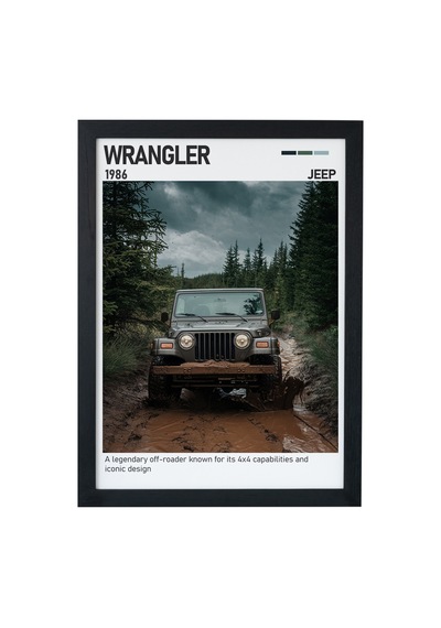 Jeep Wrangler Ahşap Çerçeveli Poster Tablo Off-road Özgürlüğü Siyah