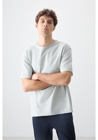 Air Jones Tommy Life Taş %100 Pamuk Kalın Yumuşak Dokulu Oversize Fit Basic Erkek T-shirt - 88353 Taş