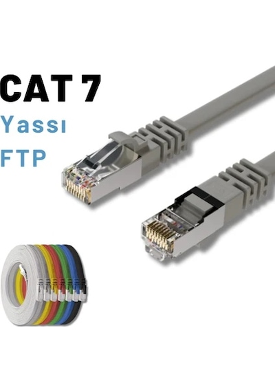 Irenıs 3 Metre Gri Cat7 Kablo Yassı Ftp Ethernet Network Lan Ağ Kablosu