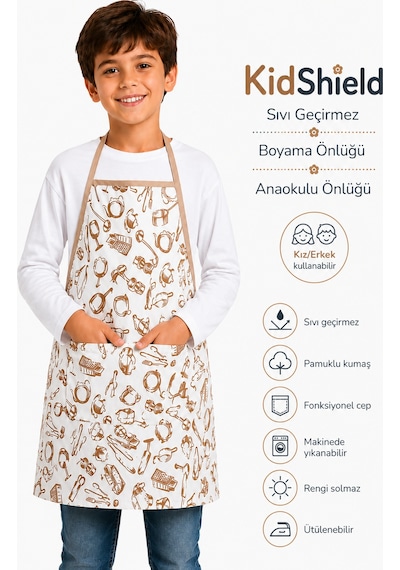 Kidshield Sıvı Geçirmez Boyama Önlüğü Anaokulu Önlüğü Sıvı Geçirmez Resim Önlüğü Açık Kahve