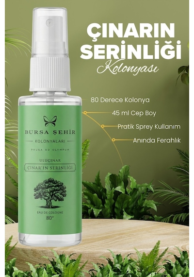 Bursa Şehir Kolonyaları, 5'li Çınarın Serinliği Kolonyası, Parfüm Etkili Kolonya, Mini Sprey Kolonya