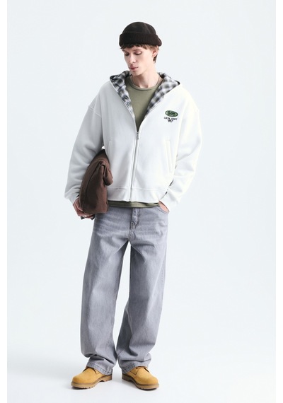 Vamos Boxy Fit Fermuarlı Kapüşonlu Sweatshirt V70-245 Ekru