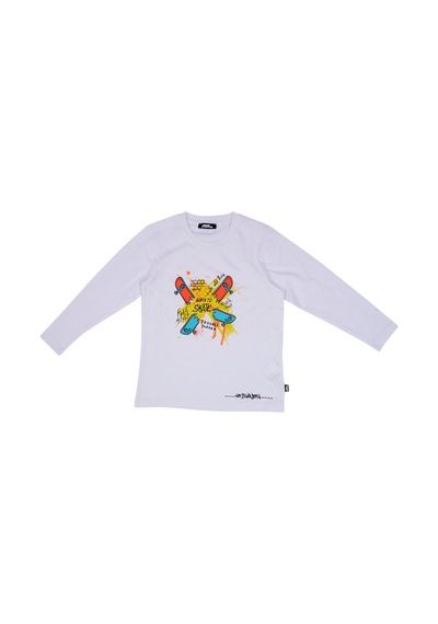 No Fear Erkek Çocuk Uzun Kollu Tshirt Kaykay Baskılı BEYAZ