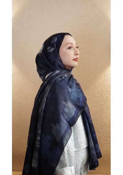 Mirsoy Scarf Safir Etnik Desen Şal Lacivert