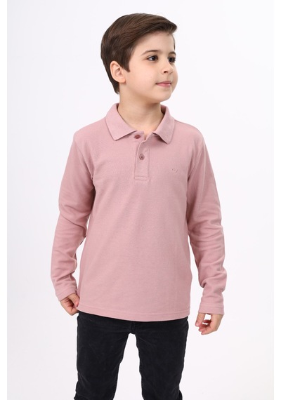 Toontoy Kids Toontoy Unisex Polo Yaka Düğmeli Uzun Kollu Tişört Gülkurusu